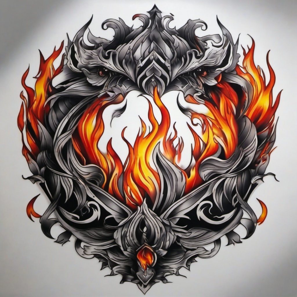 black and grey fire tattoo  simple color tattoo,white background