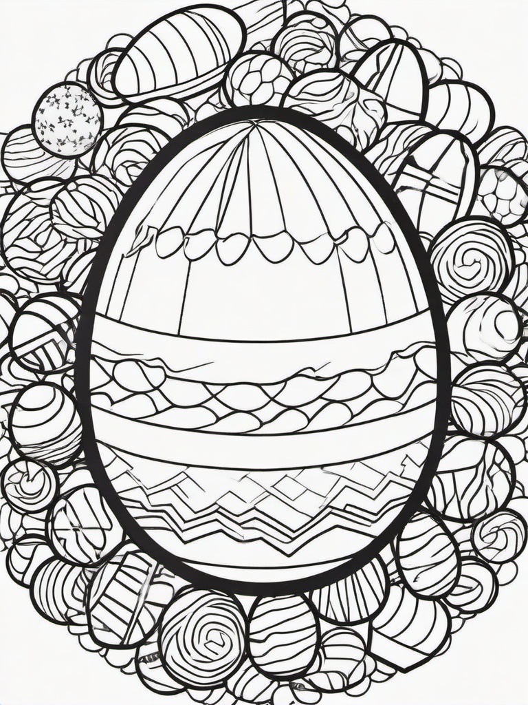 Easter Egg with Candy Coloring Pages - Egg Surrounded by Colorful Candy  minimal black outline printable sheet, coloring page