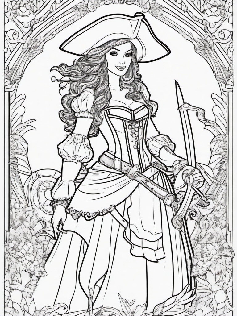 Pirate Princess Coloring Pages - Adventurous Royalty with a Pirate Twist  minimal black outline printable sheet, coloring page