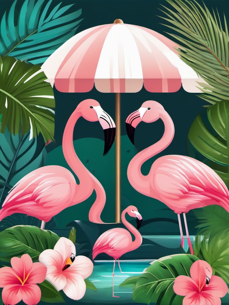 Cute Flamingo in a Tropical Haven  clipart, simple