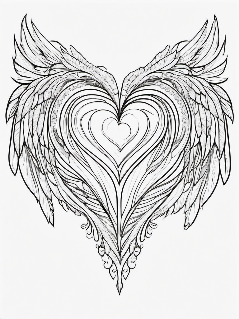 Heart with Angel Wings Coloring Pages - Hearts Paired with Angelic Wings  minimal black outline printable sheet, coloring page