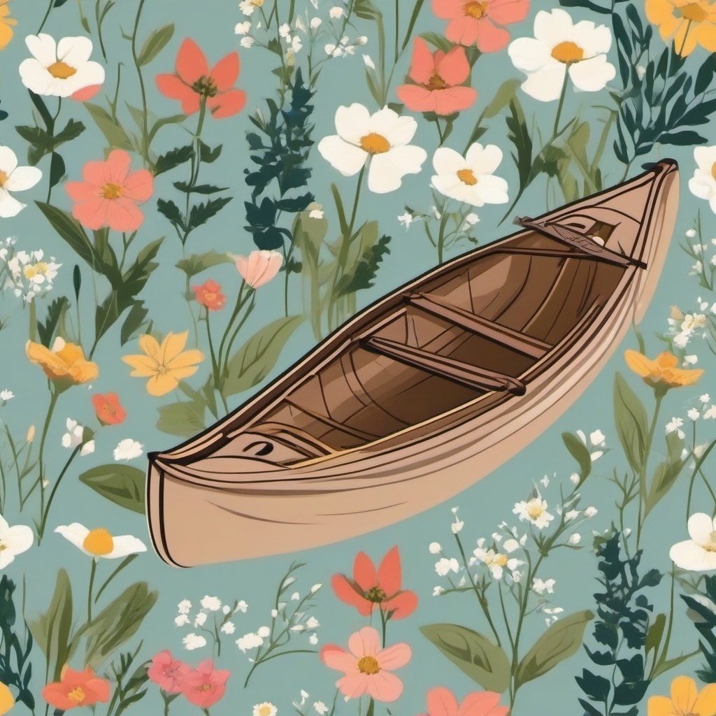 Wildflower Canoe clipart - A canoe adorned with wildflowers., ,vector color clipart,minimal