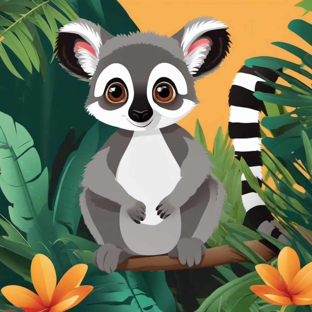 Cute Lemur in the Madagascar Jungle  clipart, simple