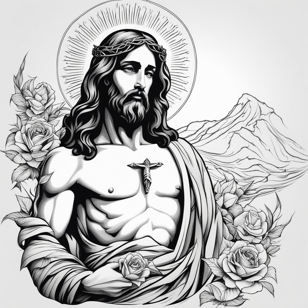 jesus tattoo black and white design 