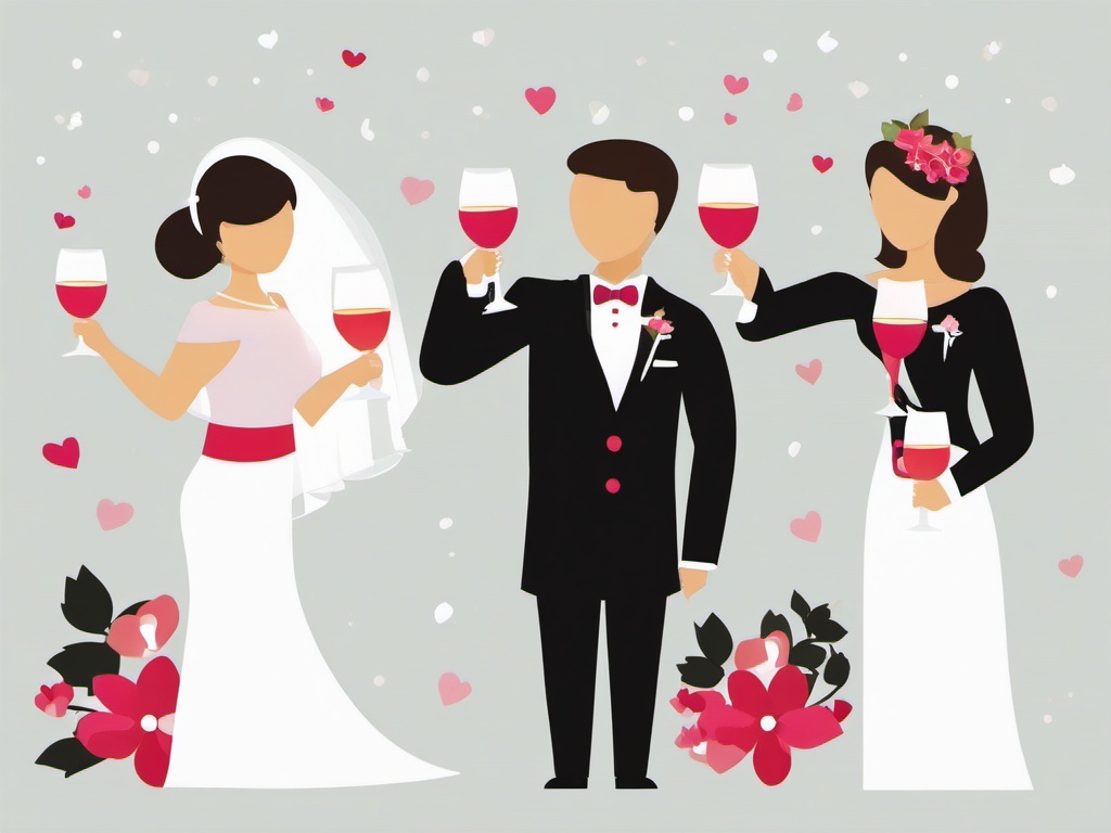 Wedding Toast clipart - Raising a toast to the bride and groom, ,vector color clipart,minimal