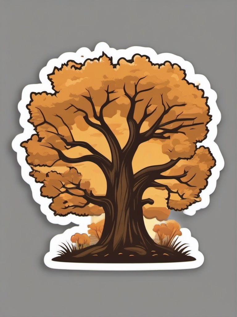 Old Oak Tree Emoji Sticker - Majestic oak standing through the test of time, , sticker vector art, minimalist design