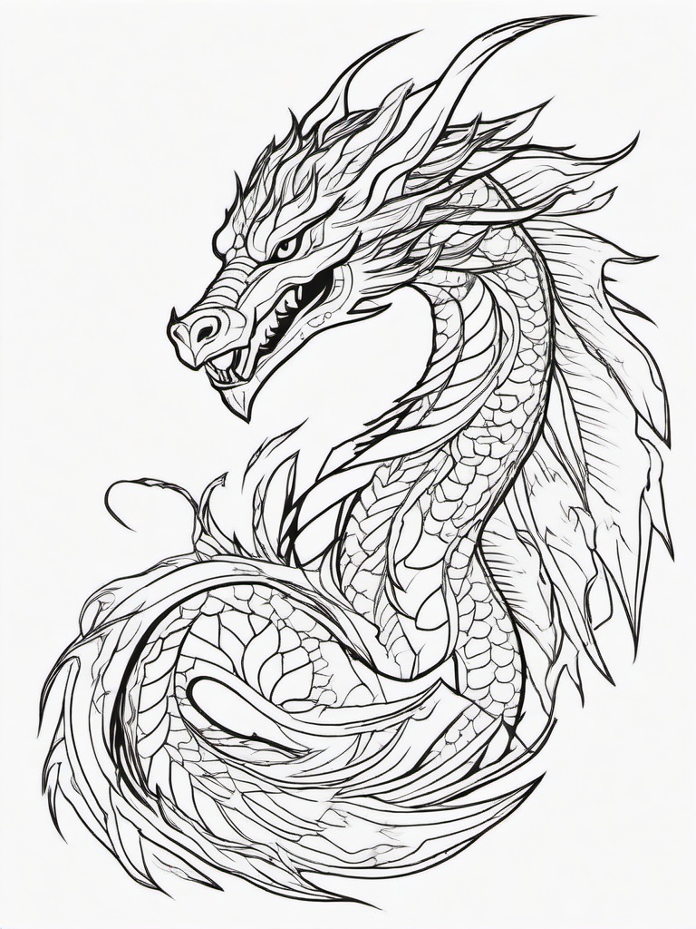 Fire Dragon Coloring Pages - Intense Dragon Surrounded by Flames  minimal black outline printable sheet, coloring page