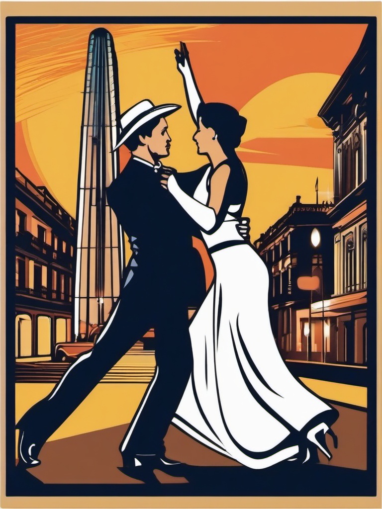 Buenos Aires clipart - Obelisco and Tango dancers in Argentina,  color clipart, vector art