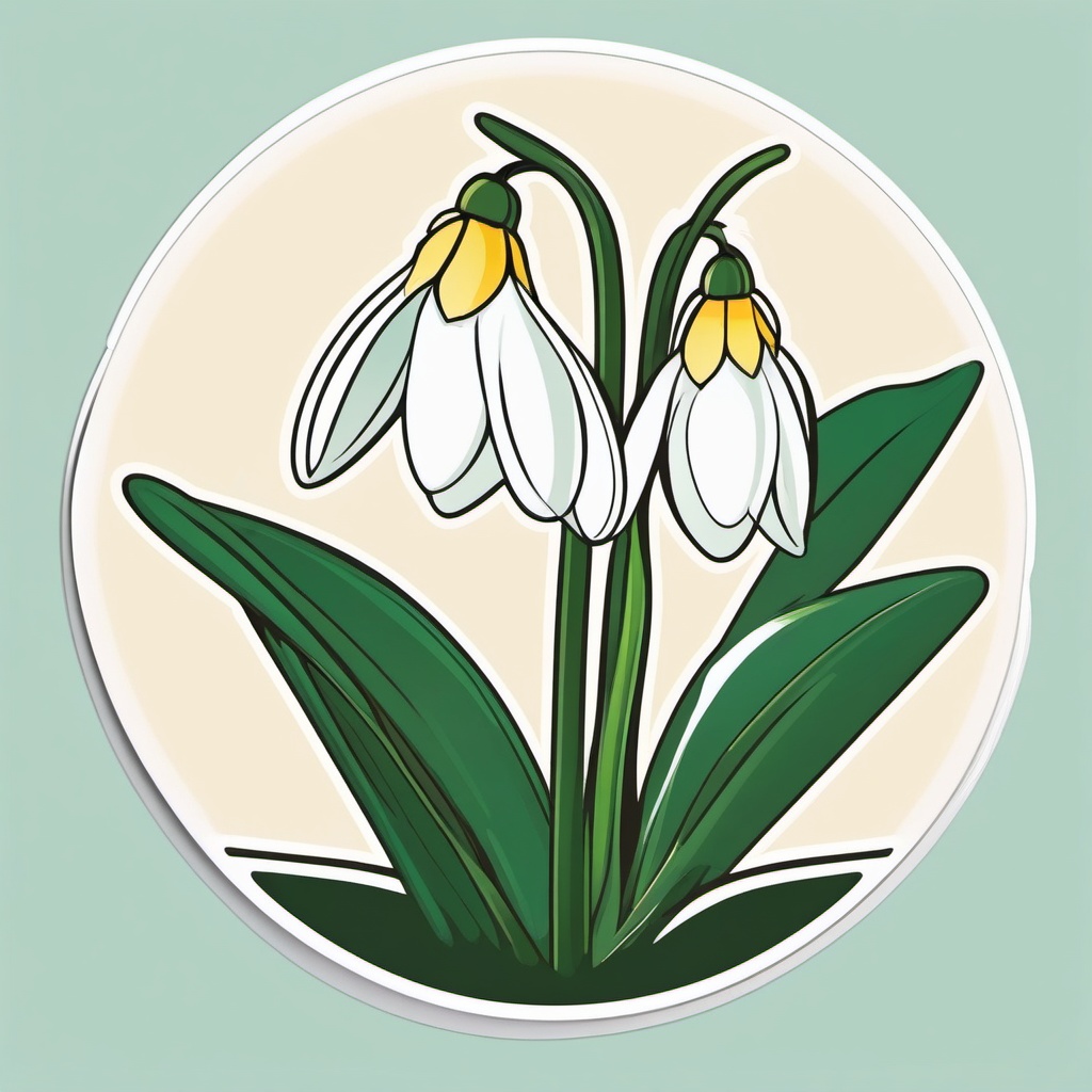 Snowdrop Sticker - Welcome the delicate and early blooms of snowdrops, symbolizing hope and rebirth, , sticker vector art, minimalist design