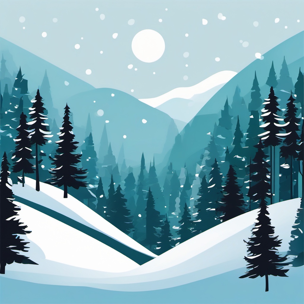 Winter Forest clipart - A tranquil forest blanketed in snow, ,vector color clipart,minimal