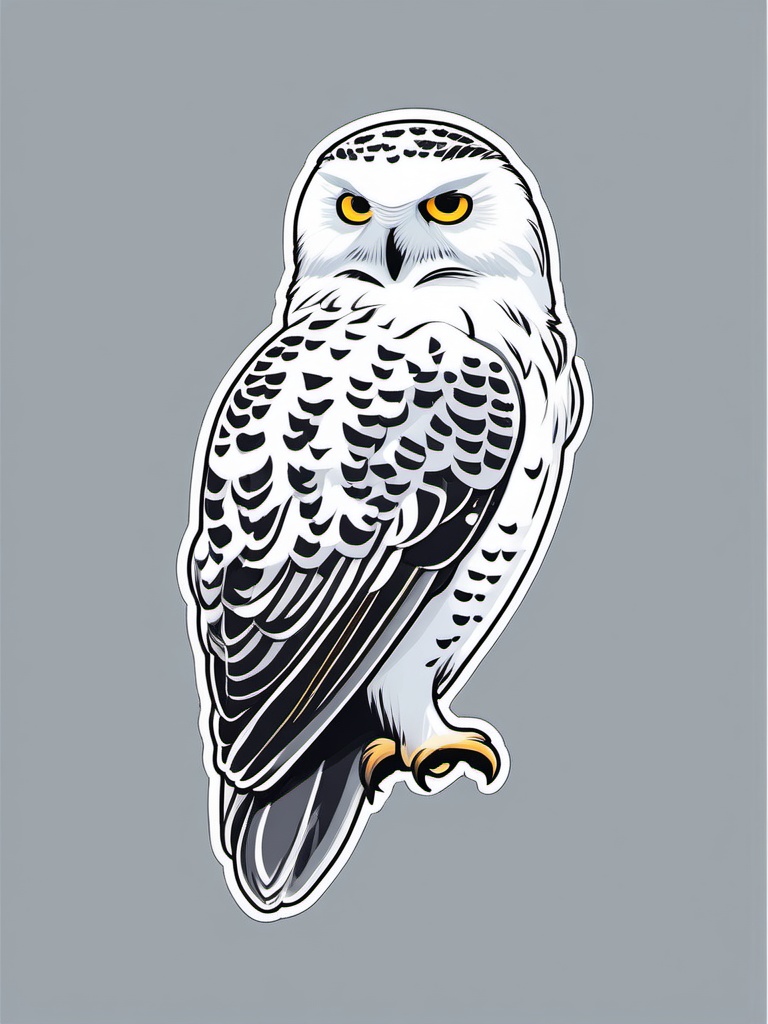 Snowy Owl Sticker - A majestic snowy owl in a snowy landscape, ,vector color sticker art,minimal