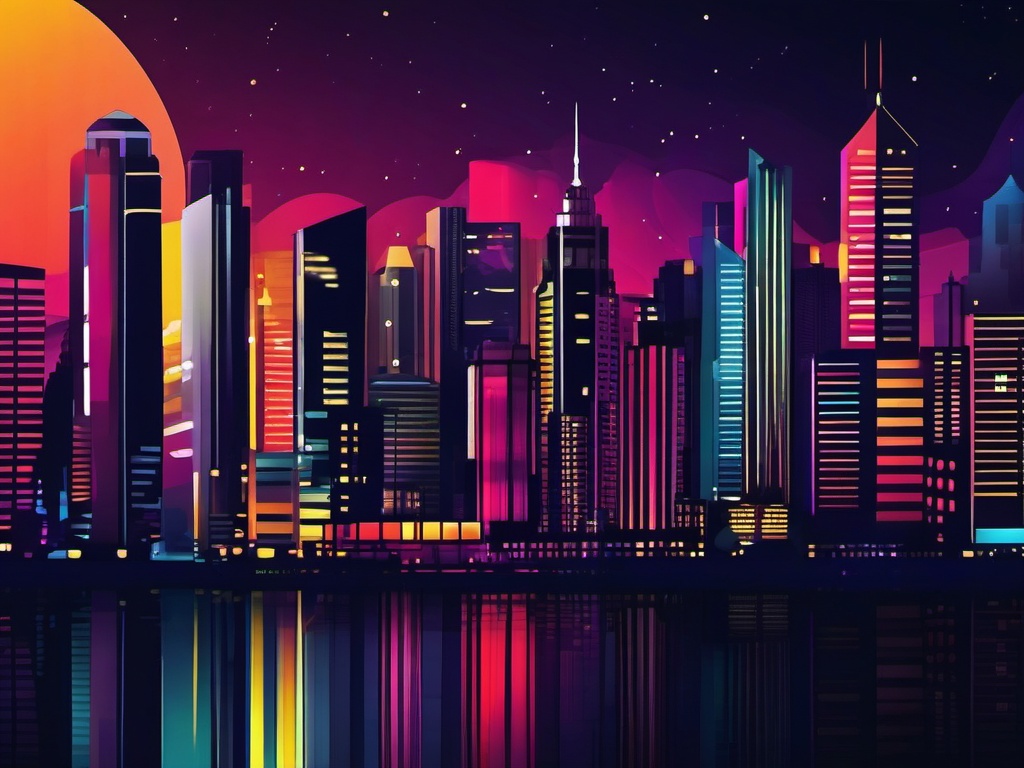 Cool Wallpapers for iPhone - Vibrant City Skyline at Night wallpaper, abstract art style, patterns, intricate