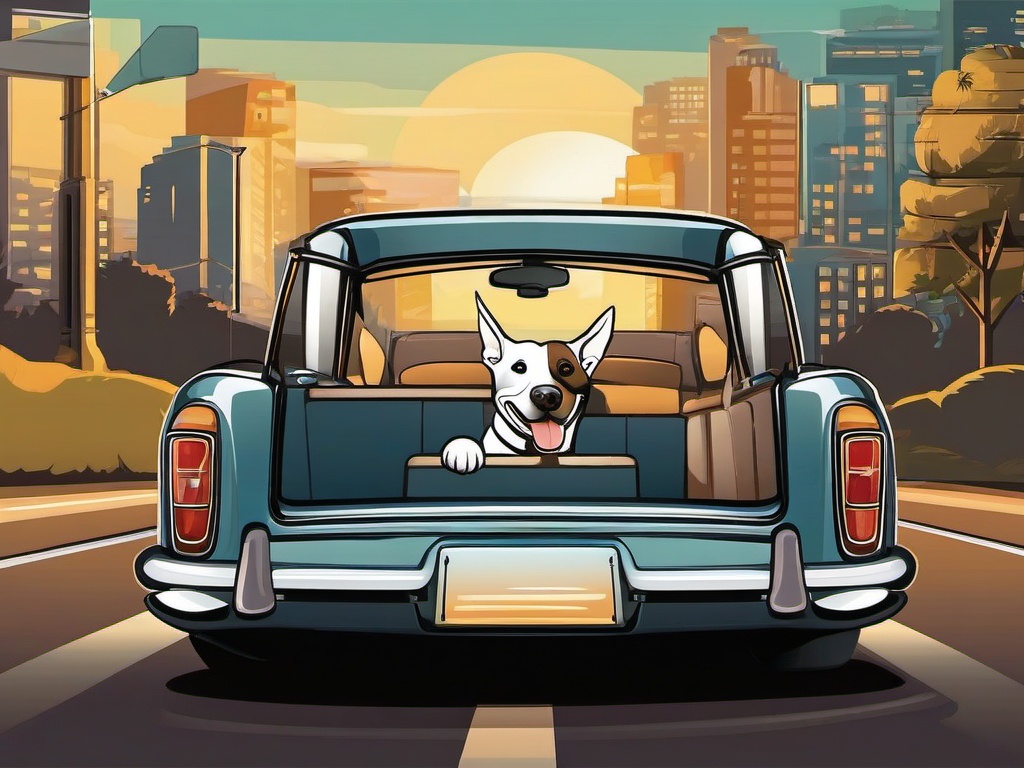 Car clipart - car with a happy dog in the backseat  