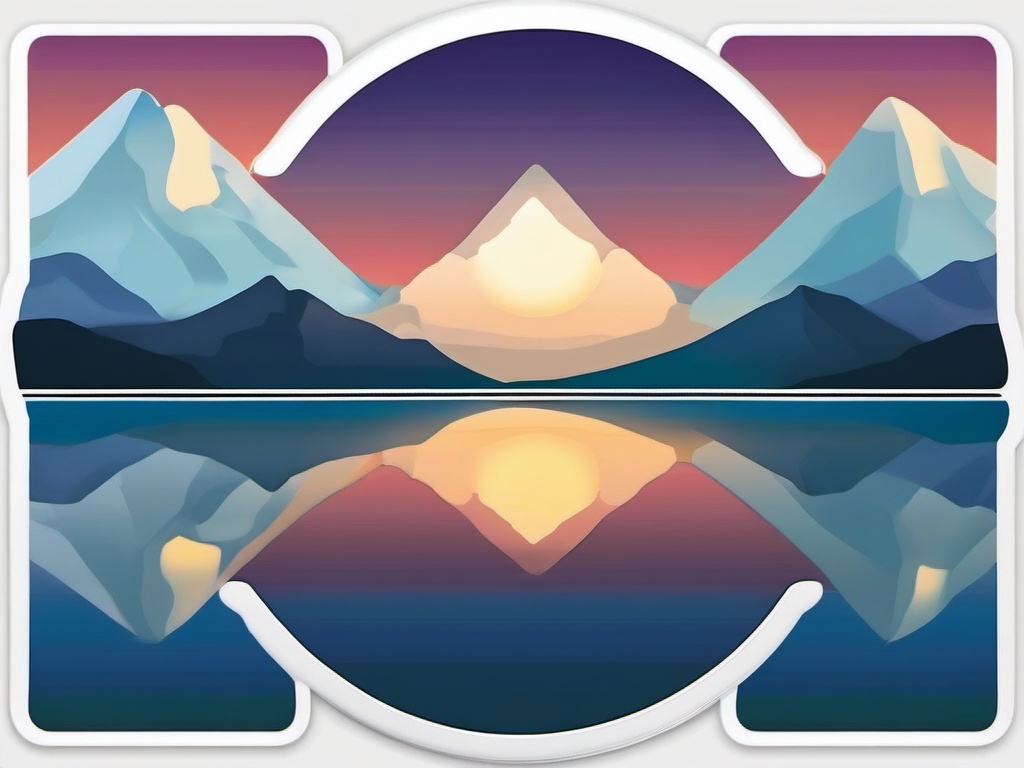 Mountain Lake Reflection at Dawn Emoji Sticker - Tranquil mirror of morning light, , sticker vector art, minimalist design