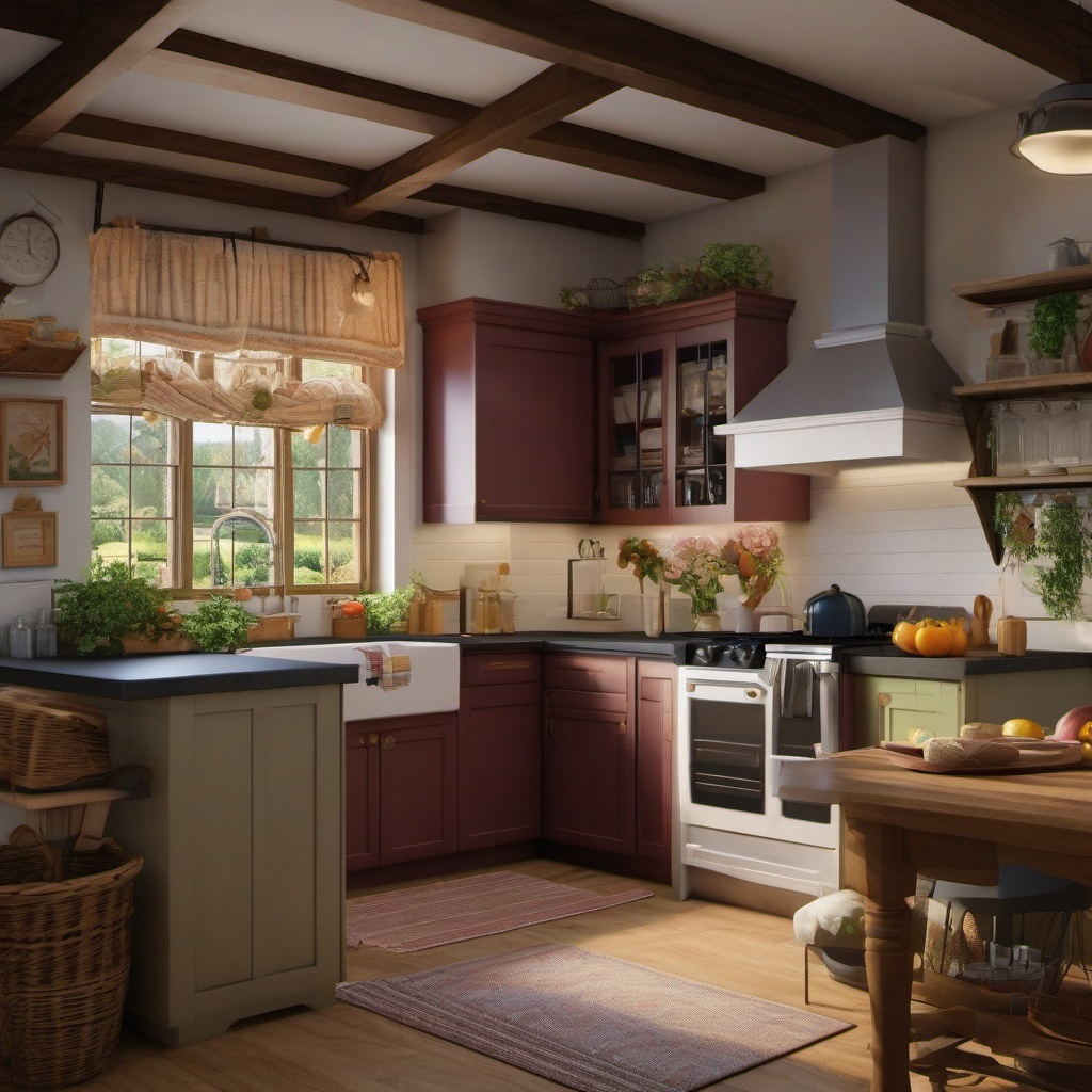 Cozy Cottage Kitchen - Bring the cozy charm of a cottage into your kitchen. , kitchen layout design ideas, multicoloured, photo realistic, hyper detail, high resolution,