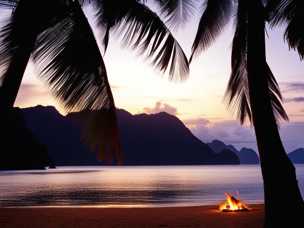 palawan, philippines - enjoys a beachfront bonfire party on a secluded tropical island. 