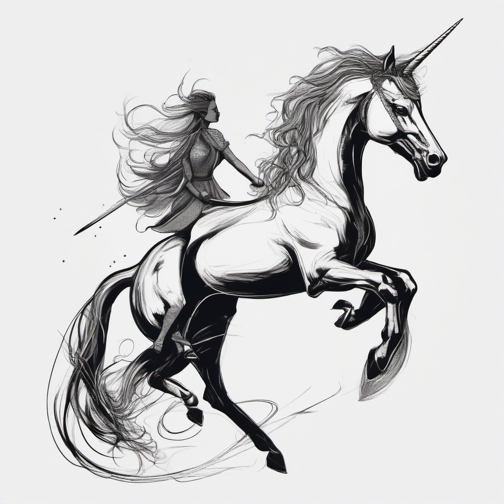 drawing of a unicorn and a dragon  minimal rough sketch scribbles,doodles,black and white