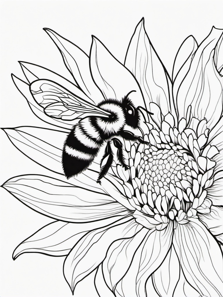 Bumble Bee Coloring Pages - Bumble Bee on a flower  simple coloring pages