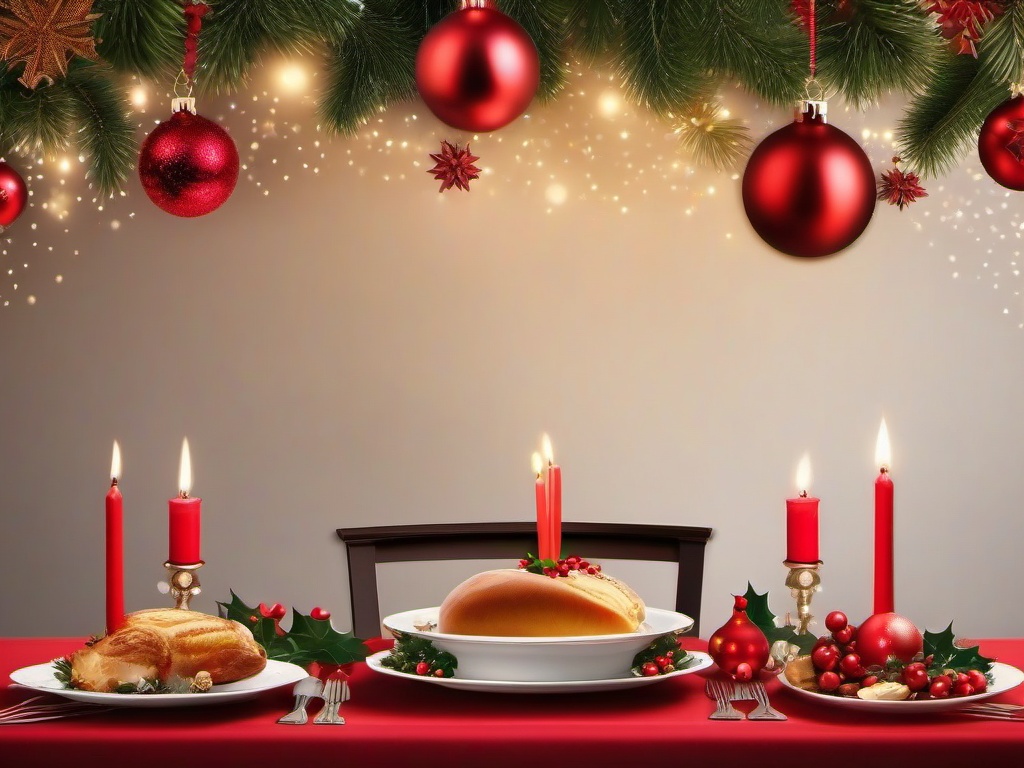 Christmas wallpaper - Christmas dinner table set with candles and festive decorations  aesthetic background wallpaper