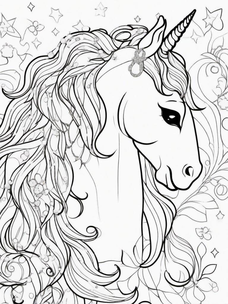 Kawaii Unicorn Coloring Pages - Colorful Unicorns with Sparkly Manes  minimal black outline printable sheet, coloring page