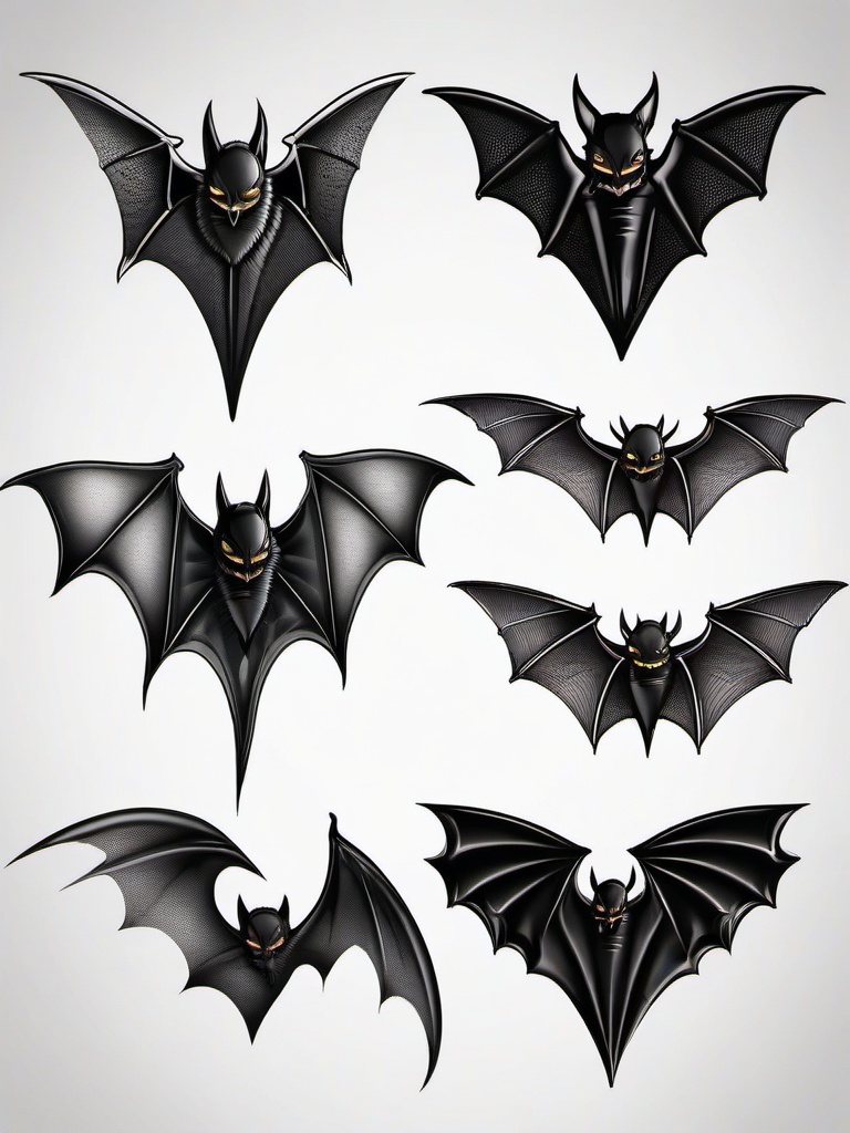 Black Bat Tattoos-Dark and mysterious tattoo designs featuring bats in various artistic styles.  simple color tattoo,white background