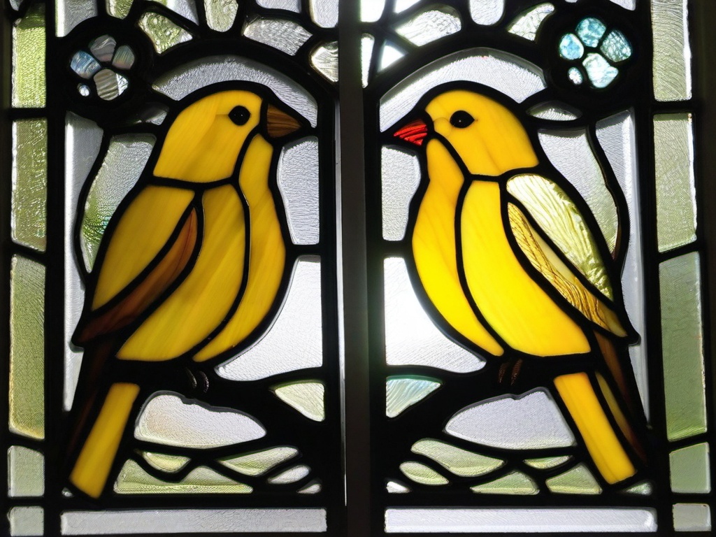 Stained Glass Canaries - Pair of yellow canaries  