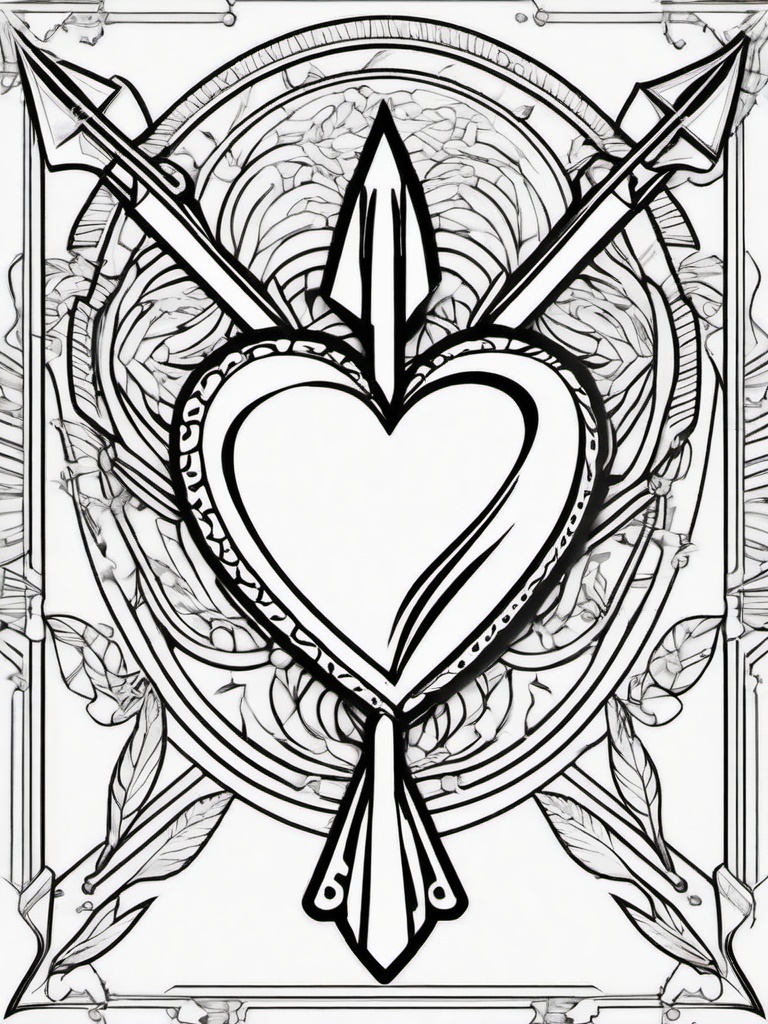 Heart and Arrow Tattoo Coloring Pages - Heart Tattoo with Arrow Design  minimal black outline printable sheet, coloring page