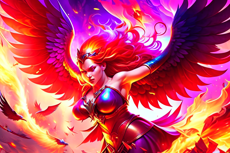 phoenix sorceress soaring through the air and engulfing enemies in fiery infernos. 