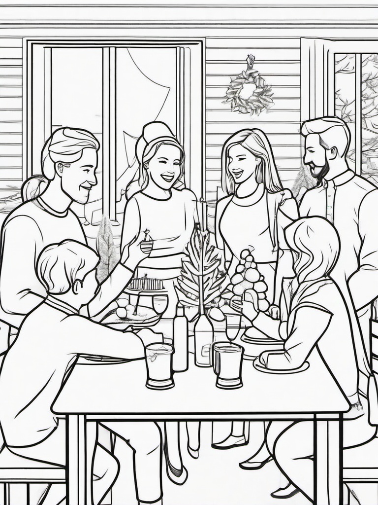 Holiday Party Coloring Pages - Family Gathering with Festive Spirit  minimal black outline printable sheet, coloring page