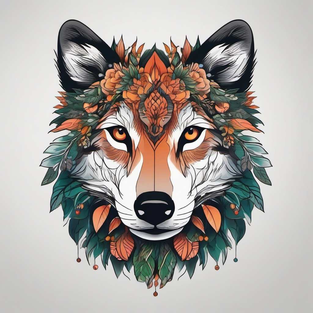 forest animal tattoo  simple color tattoo,white background