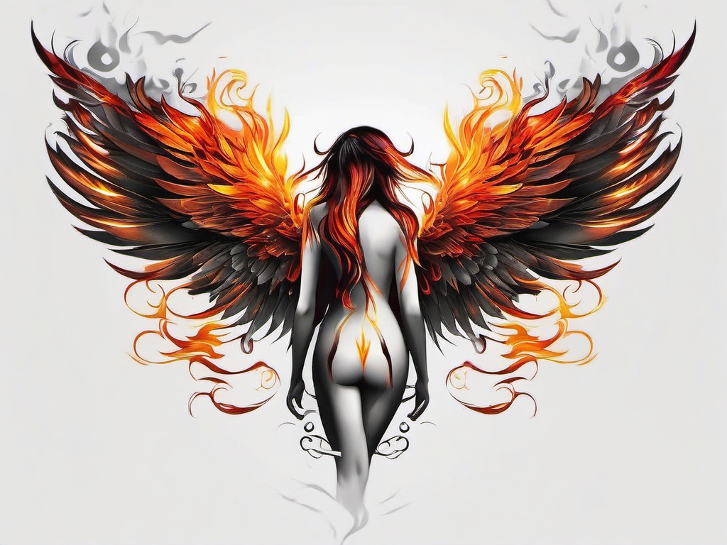 fire angel tattoo  simple color tattoo,white background