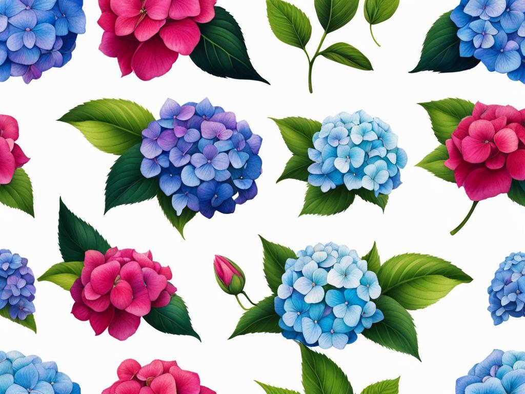 Hydrangea tattoo, Tattoos featuring the vibrant and iconic hydrangea flower.  vivid colors, white background, tattoo design