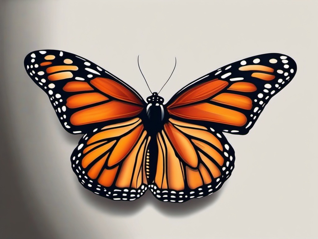 traditional monarch butterfly tattoo  simple color tattoo, minimal, white background