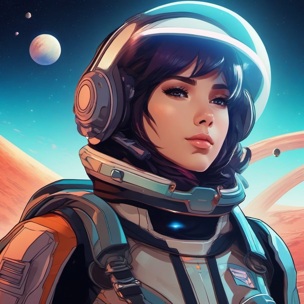 Sci-fi space captain on a distant planet.  front facing ,centered portrait shot, cute anime color style, pfp, full face visible