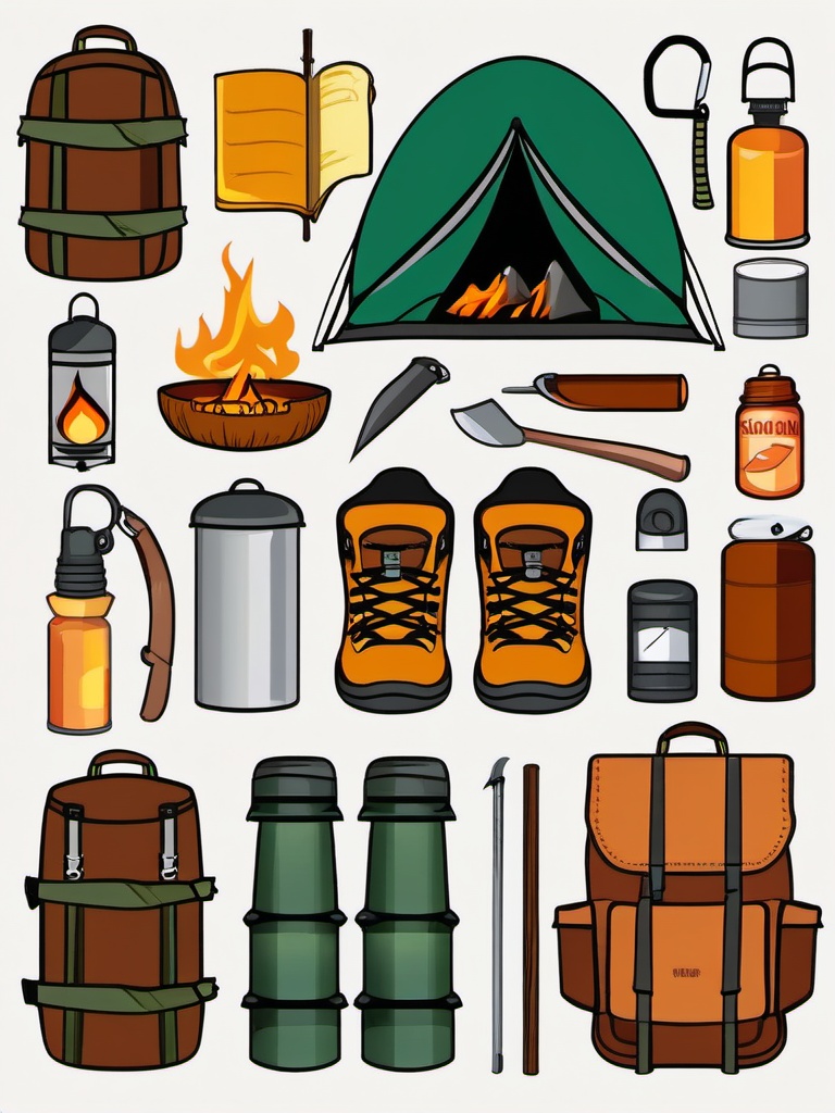 Camping Essentials clipart - Essential items for a camping trip., ,vector color clipart,minimal