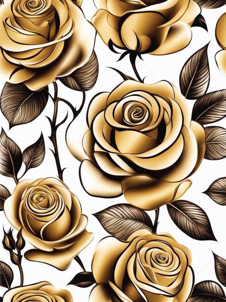 Gold rose tattoo, Elegant tattoos showcasing golden roses.  color, tattoo patterns, white clean background