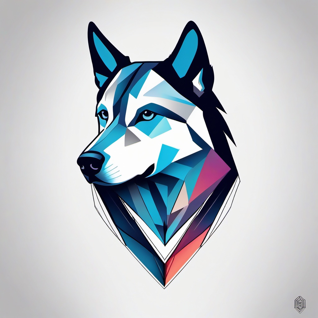 geometric husky tattoo  simple color tattoo,minimal,white background