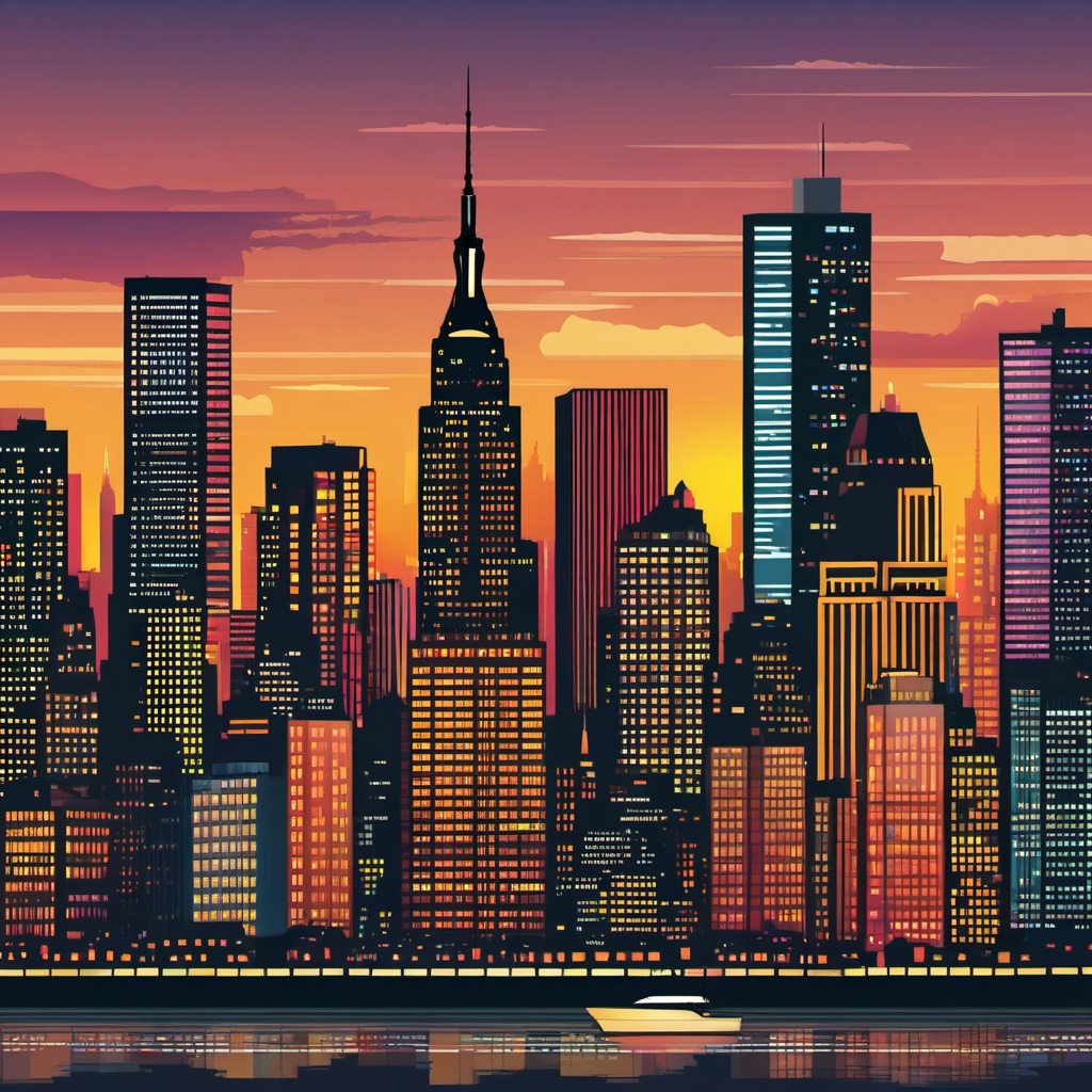 New York City clipart - Iconic cityscape of New York with skyline,  color vector clipart