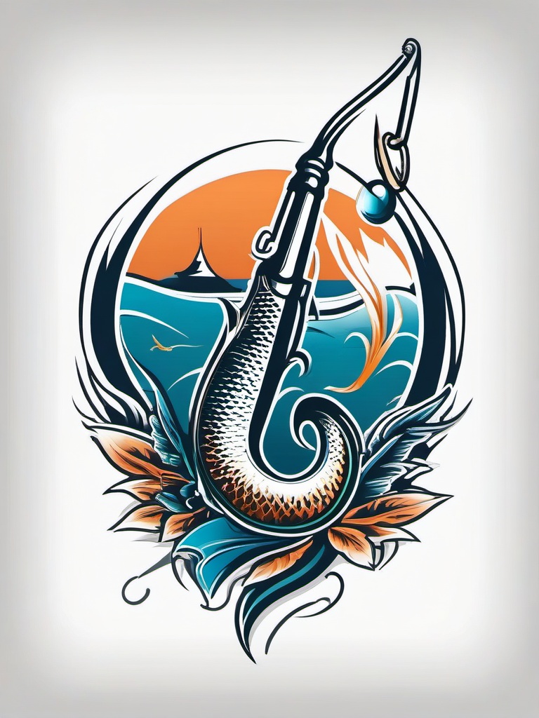 Fishing Hook Tattoo - Express your passion for fishing with a tattoo featuring a fishing hook.  simple vector color tattoo,minimal,white background