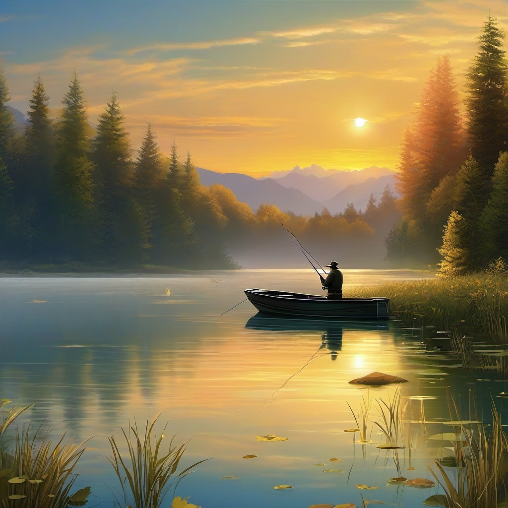 Fishing Wallpaper - Relish the tranquility of a peaceful day of fishing at the lake, where the clear waters reflect the beauty of the surrounding nature.  intricate patterns, splash art, wallpaper art