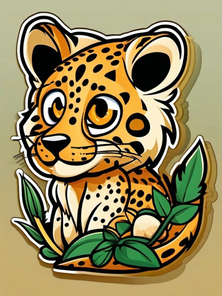 Leopard cartoon - spotted jungle cat  cartoon sticker style