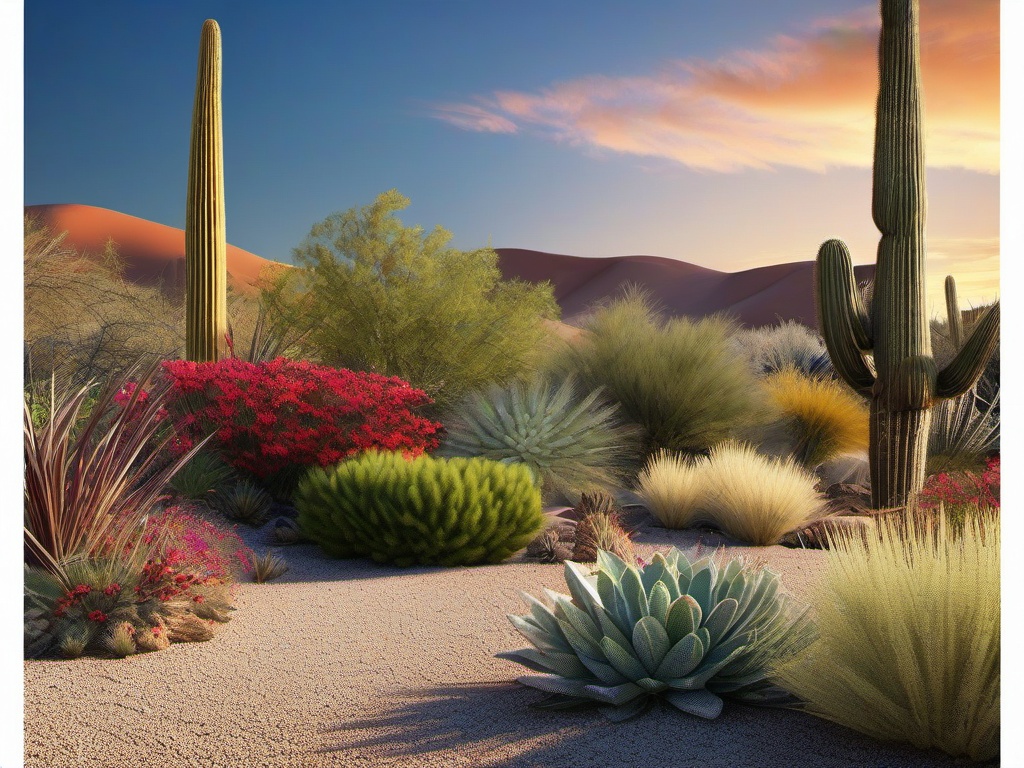 Desert Xeriscape Garden - Create a water-efficient xeriscape garden with desert plants. multicoloured, photo realistic, hyper detail, high resolution