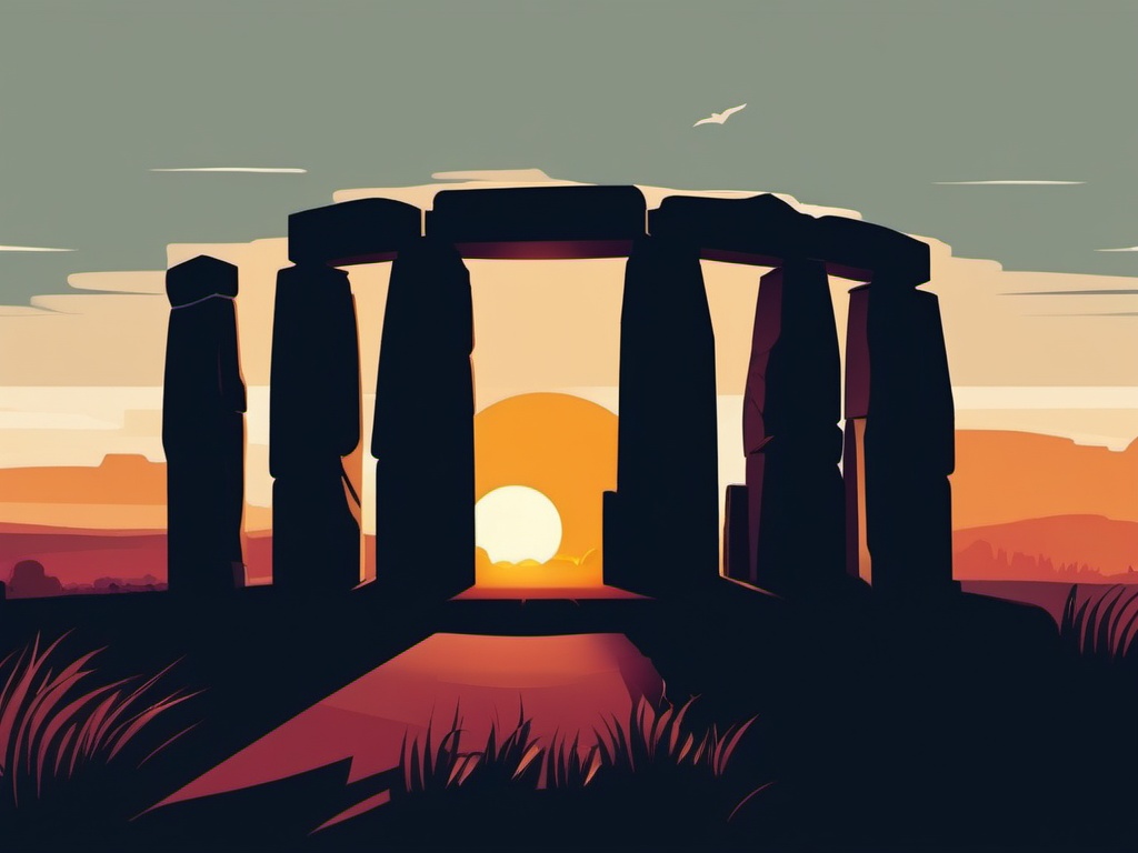 Stonehenge Sunrise sticker- Prehistoric monument at sunrise in England, , sticker vector art, minimalist design