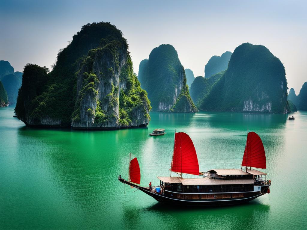 ha long bay, vietnam - cruises among thousands of limestone karsts in emerald waters. 