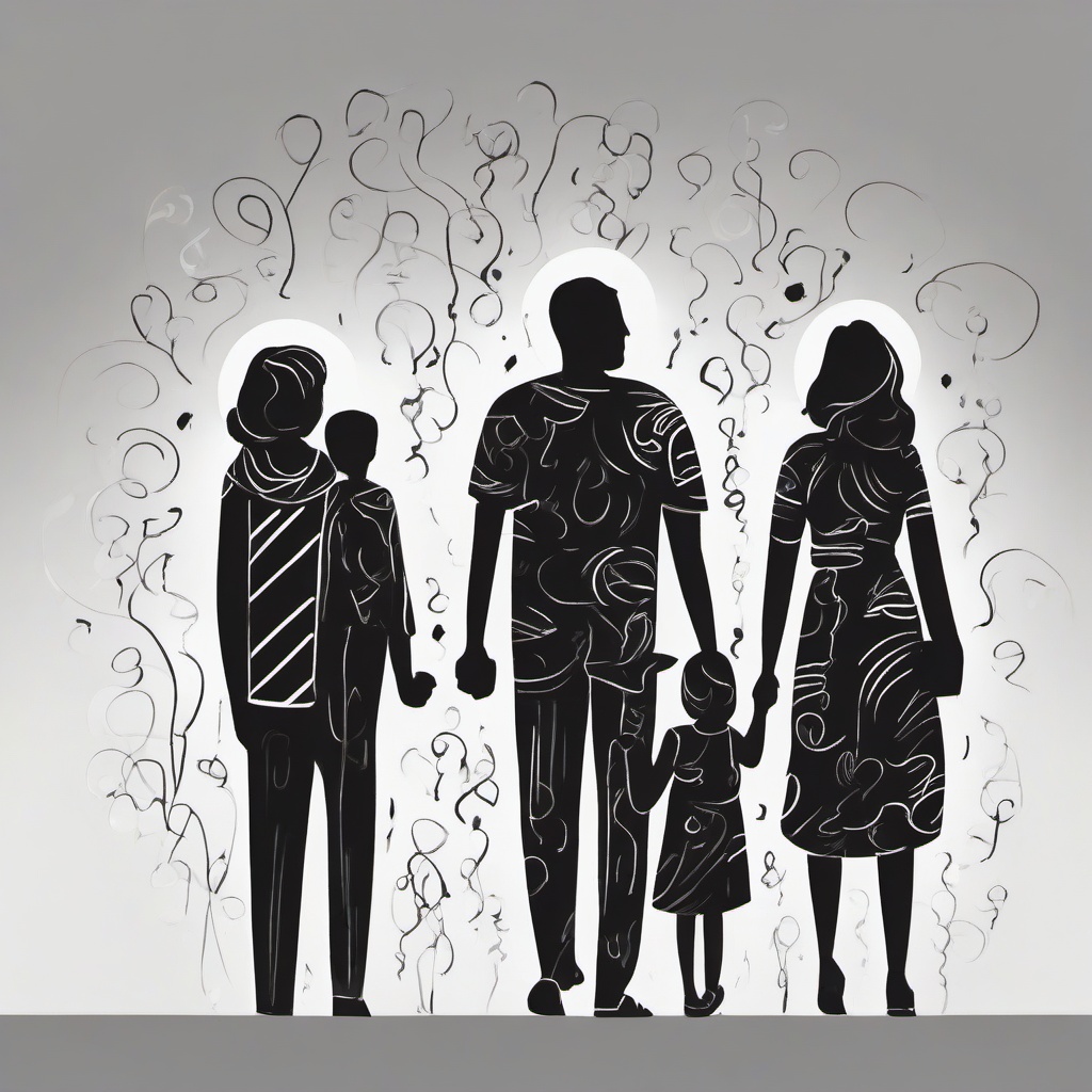 drawing of family  minimal rough scribbles,doodles,black and white