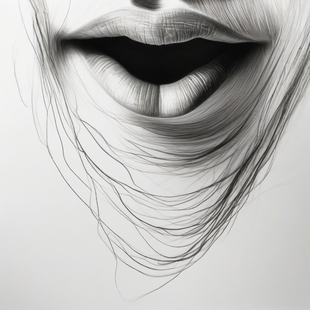 drawing of a mouth in a whisper  minimal rough sketch scribbles,doodles,black and white