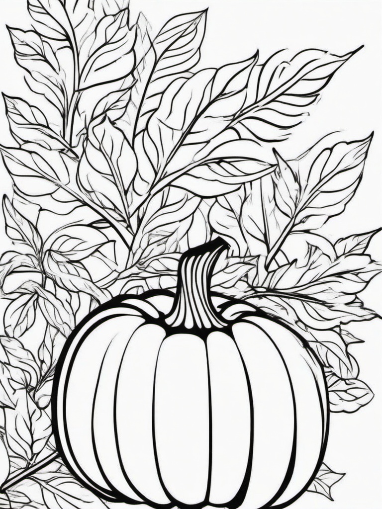 Pumpkin and Leaves Blowing Coloring Pages - Autumn Leaves Swirling Around a Pumpkin  minimal black outline printable sheet, coloring page