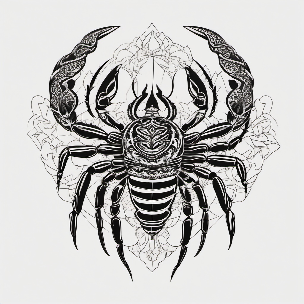 Scorpion Tattoo Feminine - Celebrate femininity with a scorpion tattoo design that exudes grace and empowerment.  simple vector color tattoo,minimal,white background