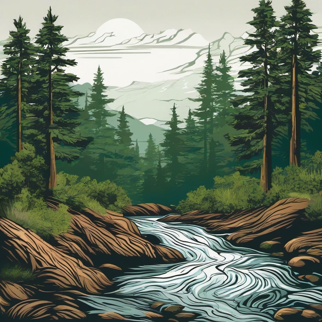 Water clipart - river flowing through a forest  