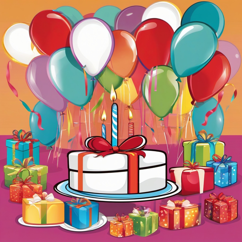 Present clipart - birthday present with balloons and cake  